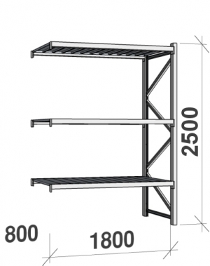 Maxi extension bay 2500x1800x800 480kg/level,3 levels with steel decks