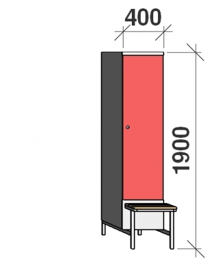 Vaatekaappi 1:lla ovella 1900x400x830 jalustapenkillä