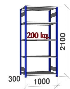 Starter bay 2100x1000x300 200kg/shelf,5 shelves, blue/light gray