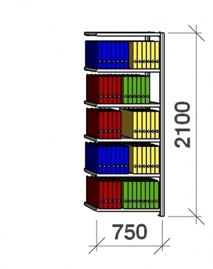 Arkistohylly jatko-osa 2100x750x400 200kg/hyllytaso,6 tasoa