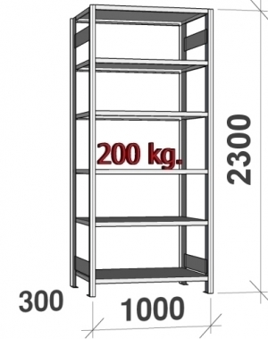 Varastohylly perusosa 2295x1000x300 200kg/hyllytaso,6 tasoa ZN Kasten, käytetty