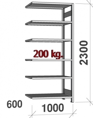 Varastohylly jatko-osa 2295x1000x600 200kg/hyllytaso,6 tasoa ZN Kasten, käytetty