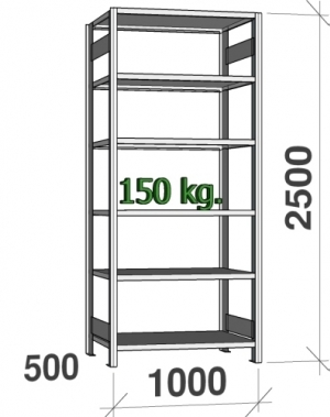 Varastohylly perusosa 2500x1000x500 150kg/hyllytaso,6 tasoa