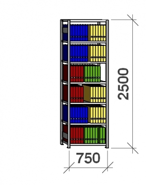 Starter bay 2500x750x300 200kg/shelf,7 shelves