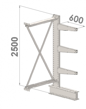 Ulokehylly jatko-osa 2500x1000x600,4 tasoa