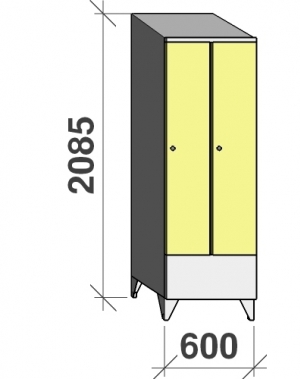 Vaatekaappi 2:lla ovella 2085x600x545 lyhytovinen, viistokatolla