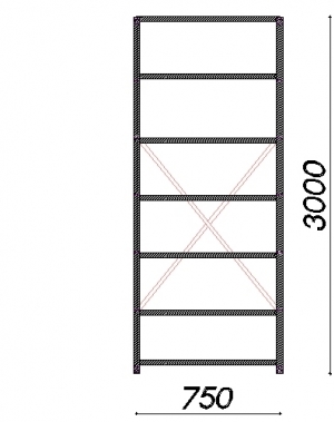 Starter bay 3000x750x400 200kg/shelf,7 shelves