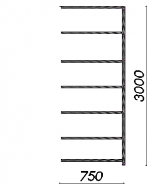 Extension bay 3000x750x500 200kg/shelf,7 shelves