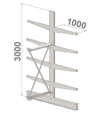 Ulokehylly jatko-osa 3000x1000x2x1000,5 tasoa