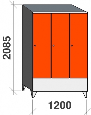 Vaatekaappi 3:lla ovella 2085x1200x545 lyhytovinen, viistokatolla