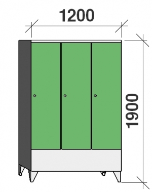 Pukukaappi 3:lla ovella 1900x1200x545 lyhytovinen väliseinällä