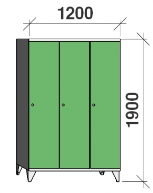 Locker 3x400, 1900x1200x545, long door, sep. wall