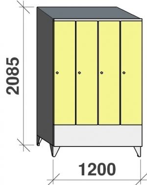 Locker 4x300, 2085x1200x545 short door, sloping top