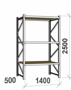 Starter Bay 2500x1400x500 600kg/level, 3 levels with chipboard
