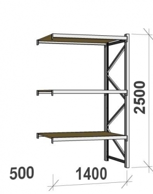 Extension Bay 2500x1400x500 600kg/level, 3 levels with chipboard