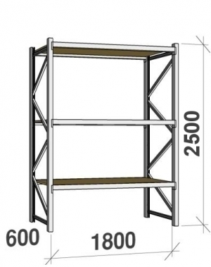 Starter bay 2500x1800x600 480kg/level,3 levels with chipboard