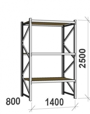 Starter bay 2500x1400x800 600kg/level,3 levels with chipboard