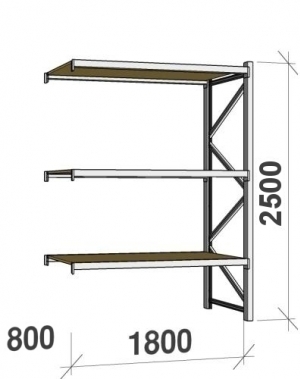 Extension bay 2500x1800x800 480kg/level,3 levels with chipboard