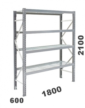 Metallihylly perusosa 2100x1800x600, 480kg/hyllytaso, 4 ritilatasoa