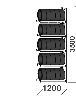 Add On Bay 3500x1200x500, 5 levels Tyre Rack MAXI