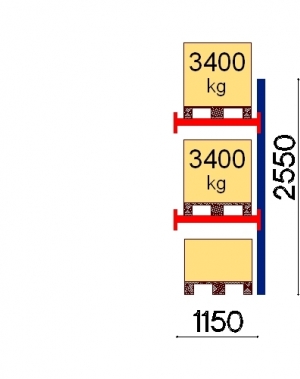 Kuormalavahylly jatko-osa 2550x1150 3400kg/lava,3 FIN lavapaikkaa