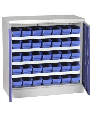 Lukittava laatikkokaappi 900x900x450, 4 hyllyä, 35 laatikkoa 400x120x95