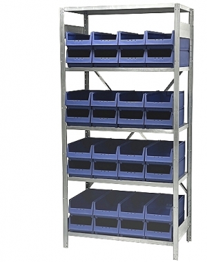 Small parts shelving 2100x1000x600, 32 bins 600x230x150 PPS