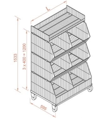 Laarihylly maalattu Hopeanvärinen 1182x595x1533, 4 tasoa, pyörillä