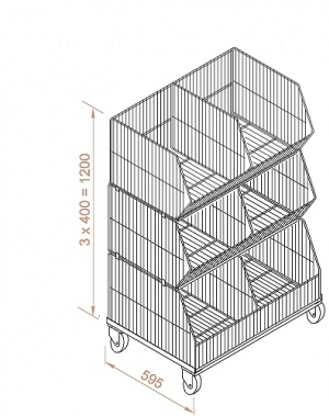 Wire stack container set with wheels 1182x595x1380, 3 levels