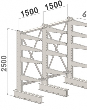 Ulokehylly 1-puolinen 3-pylväinen/12 uloketta 2500Hx3000Lx600S