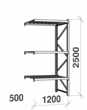 Maxi extension bay 2500x1200x500 600kg/level,3 levels with steel decks