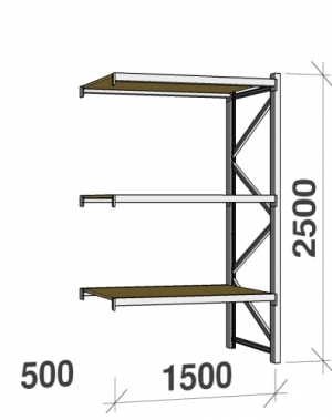 Extension bay 2500x1500x500 600kg/level,3 levels with chipboard