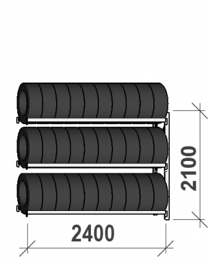 Rengashylly jatko-osa 2100x2400x500, 3 tasoa, 300kg/taso