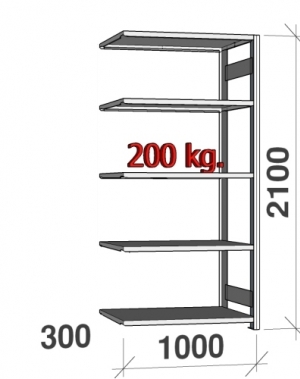 Extension bay 2100x1000x300 200kg/shelf,5 shelves