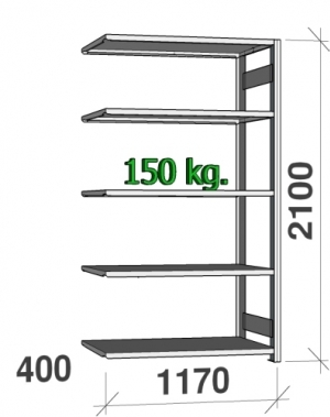 Varastohylly jatko-osa 2100x1170x400 150kg/hyllytaso,5 tasoa