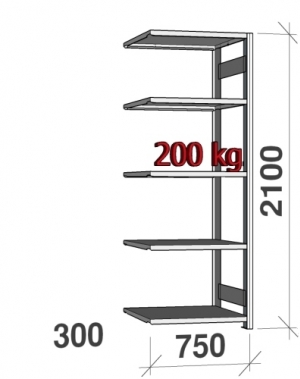 Varastohylly jatko-osa 2100x750x300 200kg/hyllytaso,5 tasoa