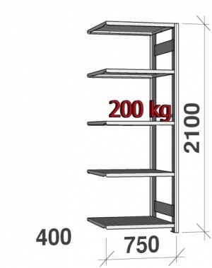 Varastohylly jatko-osa 2100x750x400 200kg/hyllytaso,5 tasoa