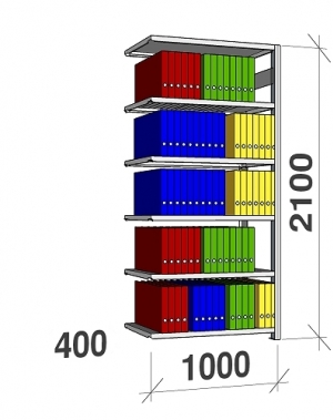 Arkistohylly jatko-osa 2100x1000x400 150kg/hyllytaso,6 tasoa