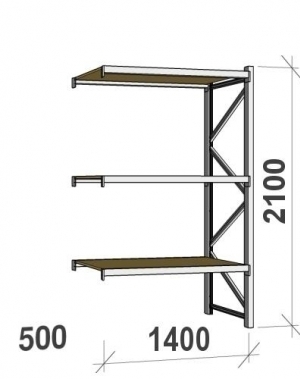 Metallihylly jatko-osa 2100x1400x500, 600kg/taso, 3 tasoa lastulevyllä käytetty