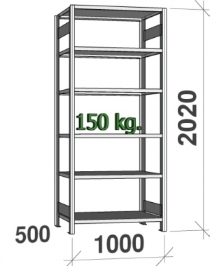 Varastohylly perusosa 2020x1000x500 150kg/hyllytaso,6 tasoa ZN Kasten, käytetty