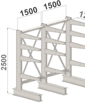 Ulokehylly 1-puolinen 3-pylväinen/12 uloketta 2500Hx3000Lx1200S