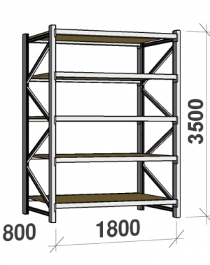 Starter bay 3500x1800x800 480kg/level,5 levels with chipboard MAXI