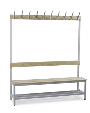 Single bench 1700x900x400 with 6 hook rail and shoe shel