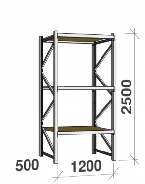 Starter bay 2500x1200x500 600kg/level,3 levels with chipboard