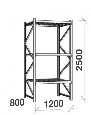 Starter bay 2500x1200x800 600kg/level,3 levels with steel decks