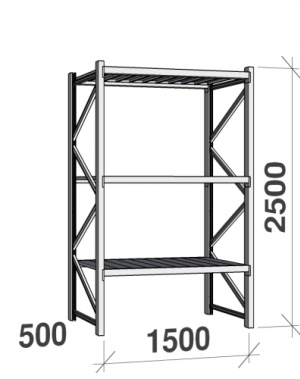 Starter bay 2500x1500x500 600kg/level,3 levels with steel decks