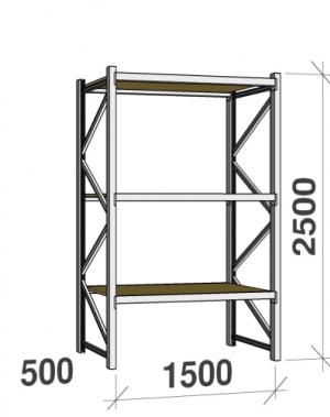 Starter bay 2500x1500x500 600kg/level,3 levels with chipboard