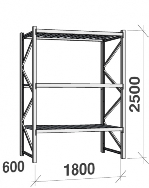 Starter bay 2500x1800x600 480kg/level,3 levels with steel decks