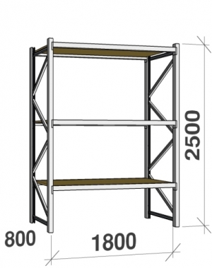 Starter bay 2500x1800x800 480kg/level,3 levels with chipboard