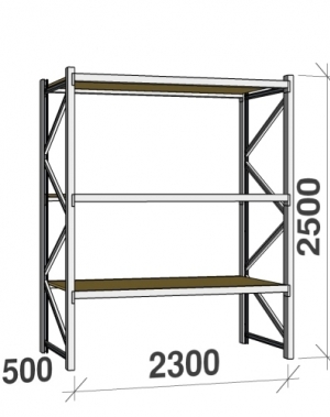 Starter bay 2500x2300x500 350kg/level,3 levels with chipboard